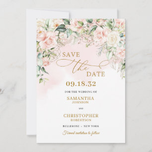 Kalligrafie Rosa Roses Eukalyptus Gold Save The Date