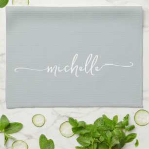 Kalligrafie Sagegrün Monogramm Name Schrift Geschirrtuch