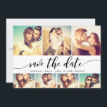 Kalligrafie Save the Date 7 Foto Grid Collage<br><div class="desc">Zeigen Sie Ihre Verlobung-Fotos und verkünden Sie Ihr Wunschtermin mit dieser stilvollen und eleganten Save the Date-Ankündigung mit Kalligrafieschrift und 7 Ihrer Fotos.</div>