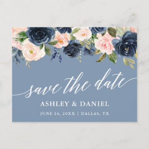 Kalligrafie Save the Date Dusty Blue Pink Postkarte
