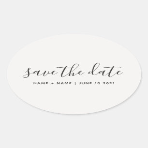 Kalligrafie Save the Date Hochzeitsankündigung Ovaler Aufkleber