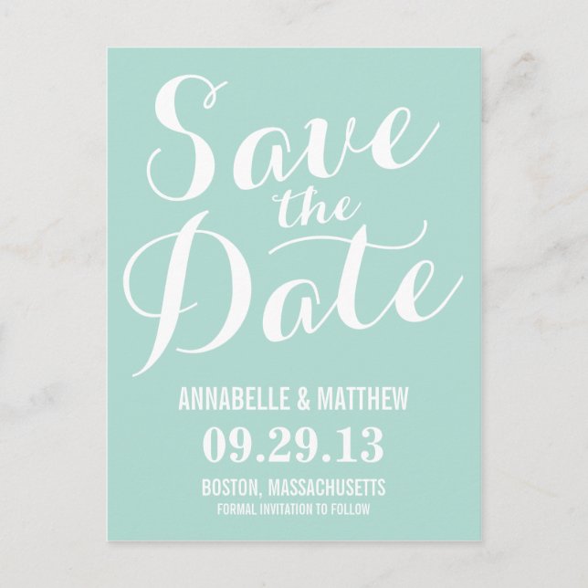 Kalligrafie Save the Date Postkarte (Vorderseite)