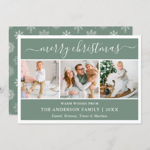 Kalligrafie Schneeflocken Weihnachts Grün 3 Foto Feiertagskarte