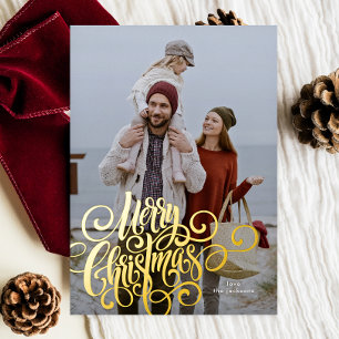Kalligrafie Schrift Frohe Weihnachten Gold Foto Folien Feiertagskarte