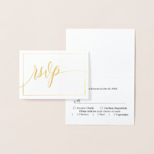 Kalligrafie-Schrift Weiß und Gold RSVP Folienkarte