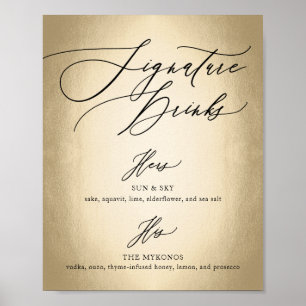 Kalligrafie-Schriftzug Signature-Drinks Hochzeitss Poster