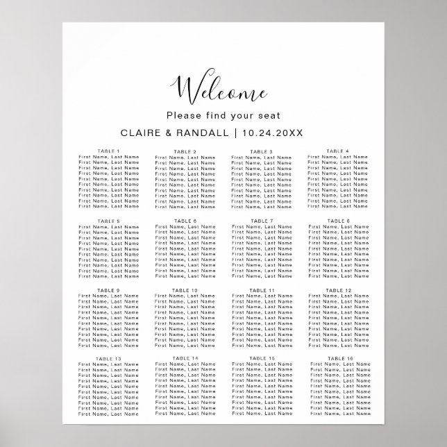 Kalligrafie Schwarz-Grau-Hochzeitstabelle Poster (Vorne)