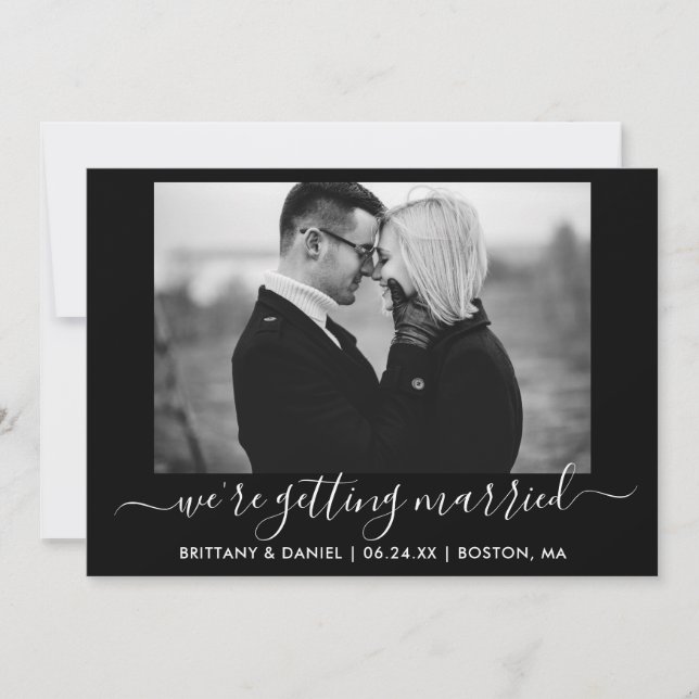 Kalligrafie Schwarz-Weiß-Foto Verheiratung Save The Date (Vorderseite)