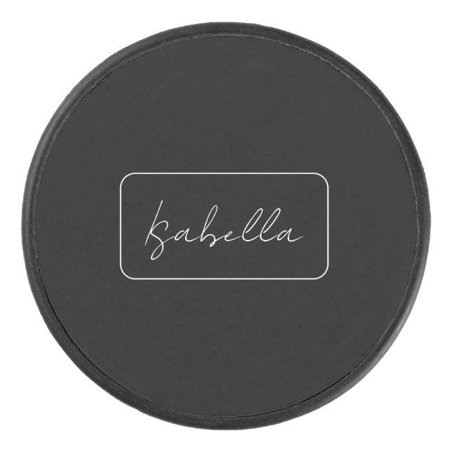 Kalligrafie Schwarz-weiß Schlicht kreativ Moderner Eishockey Puck (Vorderseite)