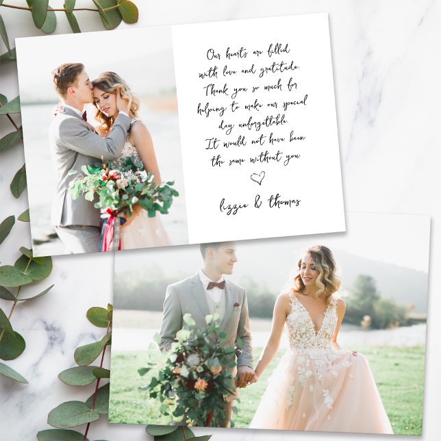 Kalligrafie Script 2 Foto Wedding Dankeskarte (Von Creator hochgeladen)
