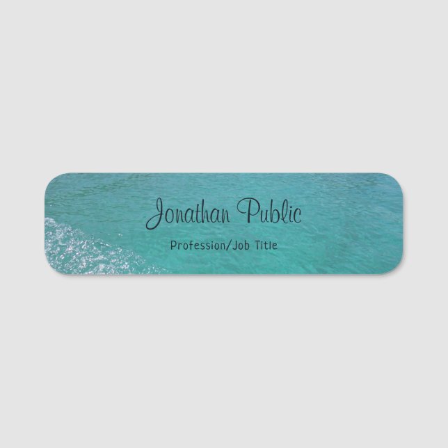 Kalligrafie Script Blue Green Sea Template Aqua Namensschild (Vorderseite)