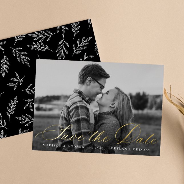 Kalligrafie Script Foil Save the Date Card Folieneinladung (Von Creator hochgeladen)