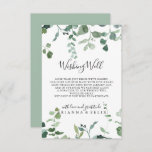 Kalligrafie Script Foliage Hochzeit wünschend gut Begleitkarte<br><div class="desc">Diese kalligraphische Schrift Blattwerk Hochzeit wünschen gut Gehäuse Karte ist perfekt für eine moderne Hochzeit. Das Design ist mit Aquarellfarben handgezeichnet eleganten botanischen Eukalyptuszweigen und Blätter,  die in schönen Bouquets und geometrischen Mustern angeordnet sind.</div>