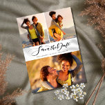 Kalligrafie-Script-FotoCollage Save The Date<br><div class="desc">Diese stilvolle Save the Date-Karte verfügt über 3 besondere Fotos und ein elegantes Kalligrafieschrift Save the Date über Ihrem Detail Set in eleganter Typografie. Auf der Rückseite befinden sich zusätzliche Ereignisinformationen. Entwickelt von Thisisnotme©</div>