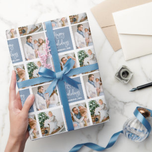Kalligrafie Script Holiday 3 Foto Dusty Blue Geschenkpapier