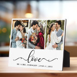 Kalligrafie Script Liebe 3 Foto Wedding Plaque Fotoplatte<br><div class="desc">Moderne elegante Kalligrafie Script Liebe 3 Foto Wedding Plaque</div>