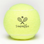 Kalligrafie Script Personalisiert Elegant Tennisbälle<br><div class="desc">Personalisierte Tennisbälle mit individuelle Name oder Text in einem klassisch eleganten Kalligraphie feminin und mädchenhaften Schriftart mit klassischem doppelgekreuztem Tennisschläger und Tennisball Icon Monogramm gedruckt.</div>