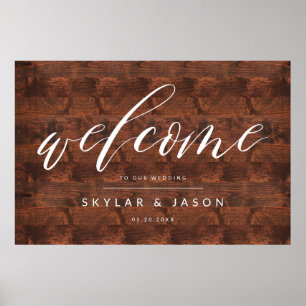 Kalligrafie Script Rustic Wood Welcome Wedding Poster