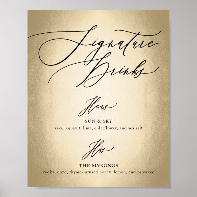 Kalligrafie Script Signature Drinks Wedding Sign Poster (Vorne)
