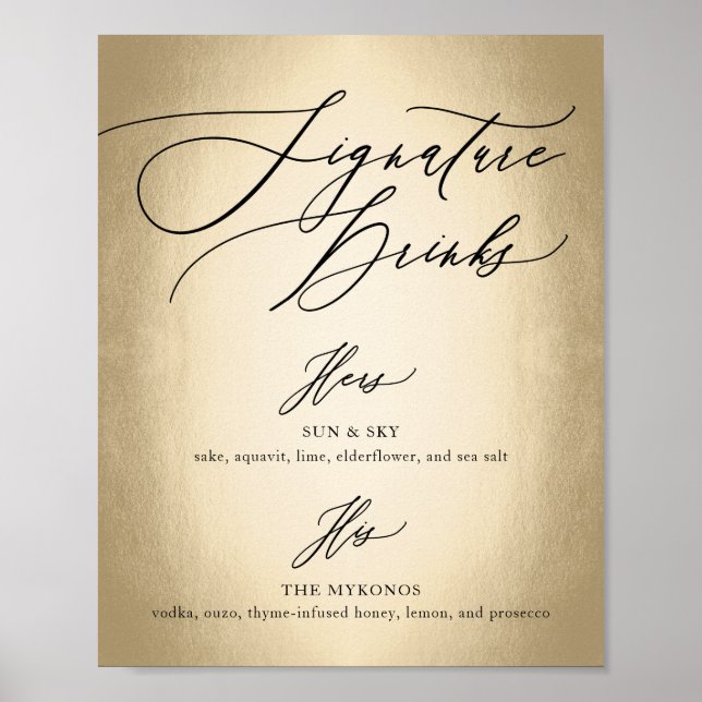 Kalligrafie Script Signature Drinks Wedding Sign Poster (Vorne)