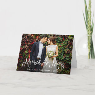 Kalligrafie Script Verheiratet und Merry Wedding F Feiertagskarte