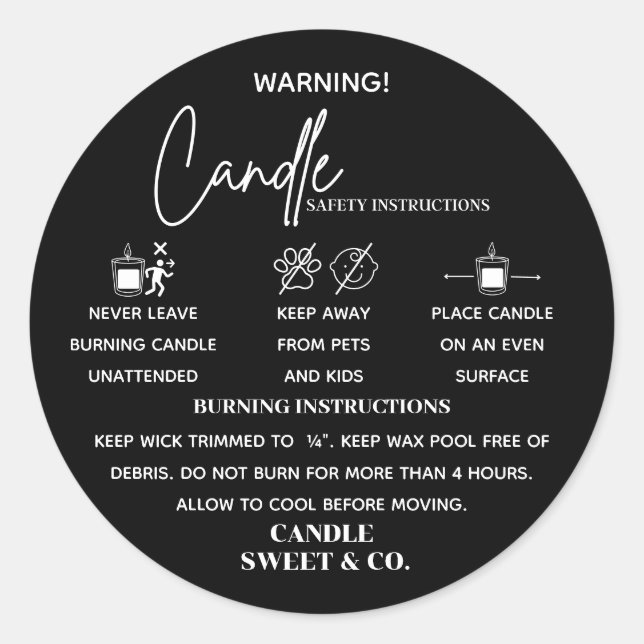 Kalligrafie Script-Warnung Candle Black Modern Runder Aufkleber (Vorderseite)