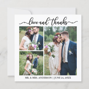Kalligrafie-Script Wedding Collage 3 Foto Square Dankeskarte