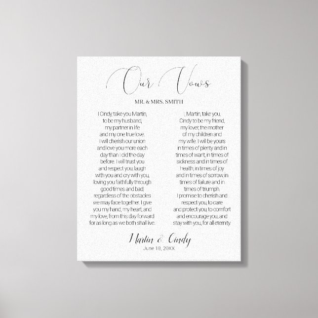 Kalligrafie Script Wedding Vows Canvas Print Leinwanddruck (Vorderseite)