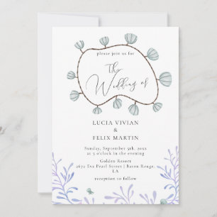 Kalligrafie Seashell & Seetang Beach Wedding Einladung