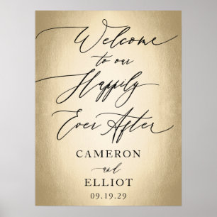 Kalligrafie-Skript glücklich je nach Hochzeit Zeic Poster