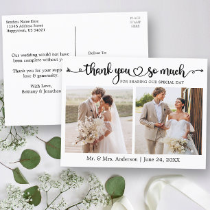 Kalligrafie-Skript Herz 2 Foto Hochzeit Danke Postkarte
