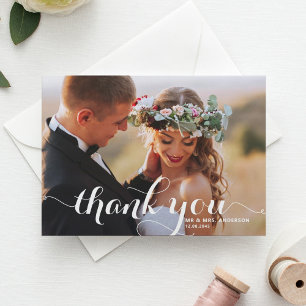 Kalligrafie-Skript Hochzeit Danke Foto Postkarte