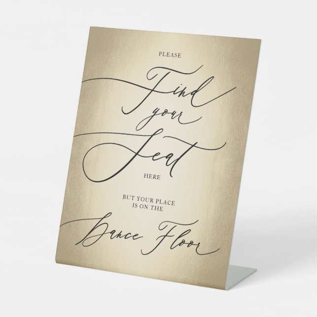 Kalligrafie-Skript Sitzensehen finden Sockelschild (Vorderseite)