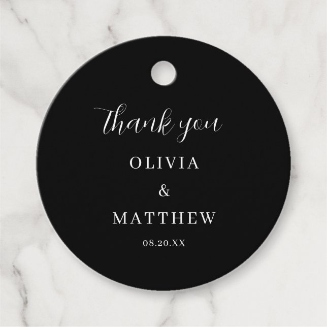 Kalligrafie-Skript Vielen Dank, Black Wedding Geschenkanhänger (Vorderseite)