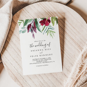 Kalligrafie tropisch gefärbt Blumen die Hochzeit v Einladung