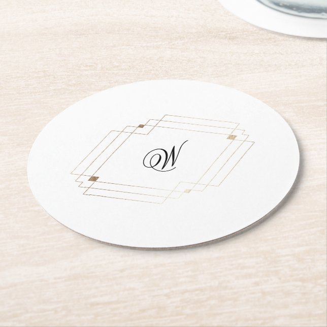 Kalligrafie Typografie Monogram Gold Deko Wedding Runder Pappuntersetzer (Angewinkelt)