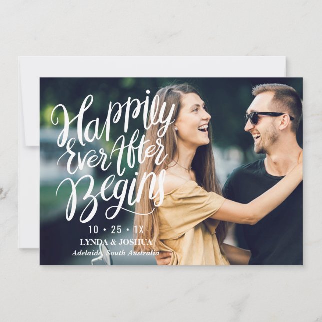 Kalligrafie und Foto-Hochzeit speichern Sie die Da Save The Date (Vorderseite)