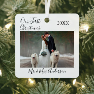 Kalligrafie Unsere erste Weihnachtsfeier Hochzeit  Ornament Aus Metall