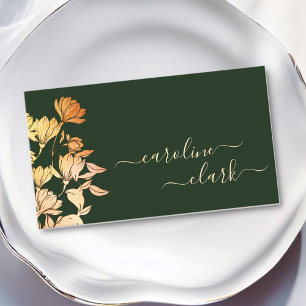 Kalligrafie Unterschrift Elegantes Blumenmoor Grü Visitenkarte