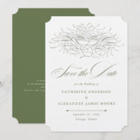Kalligrafie Vogel Vintage Grün Hochzeit Save