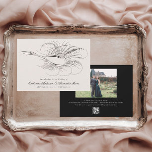 Kalligrafie-Vogel Vintage-Illustration Hochzeit Save The Date