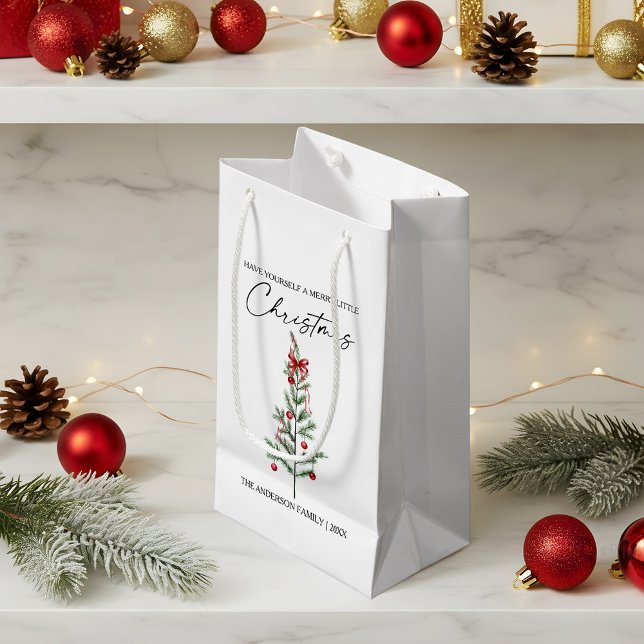 Kalligrafie-Wasserfarbe-Christbaum-Rote-Schleife Kleine Geschenktüte (Customize to change your personalized text size or text style.)