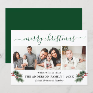 Kalligrafie Wasserfarben Pines Berries 3 Foto Grün Feiertagskarte