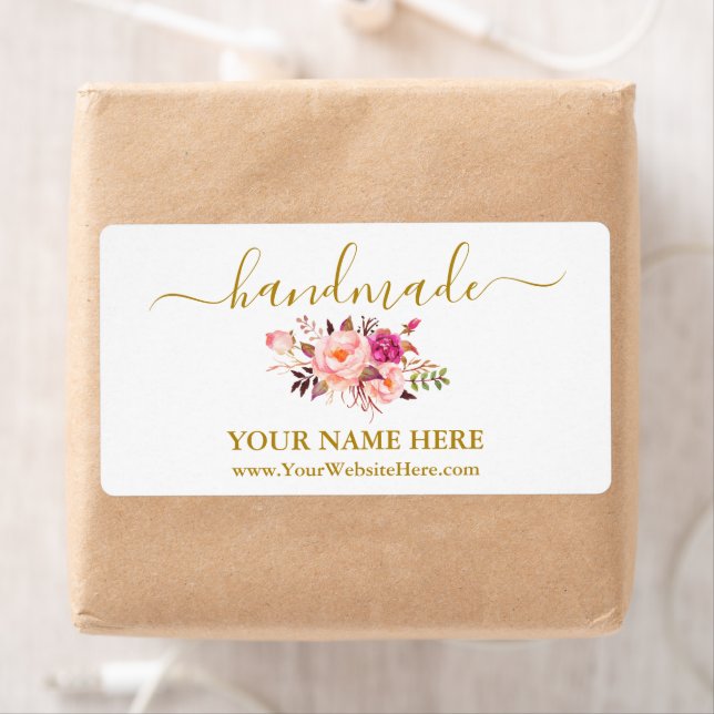 Kalligrafie Watercolor Pink Floral Handmade Labels (Insitu)