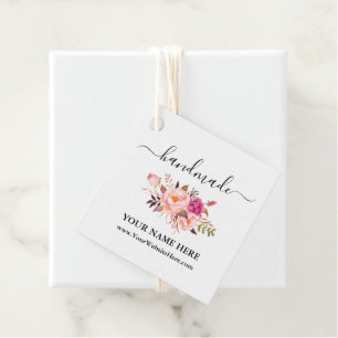 Kalligrafie Watercolor Pink Floral Handmade Tag Geschenkanhänger