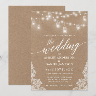 Kalligrafie Wedding Lights Lace Kraft Einladung