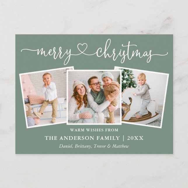 Kalligrafie Weihnachten 3 Foto Sage Green Postkarte (Vorderseite)