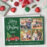Kalligrafie Weihnachten Vintager LKW 4 Foto Grün<br><div class="desc">Moderne Fun Calligraphie Drehbuch Weihnachten 4 Foto Weihnachtskarte - Vintager Wasserfarbe Truck mit Christbaum - Waldgrüner Hintergrund</div>