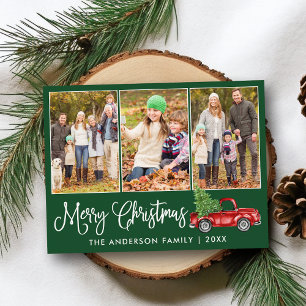 Kalligrafie Weihnachten Vintager LKW Green 3 Fotos Postkarte