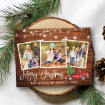 Kalligrafie Weihnachten Vintager LKW Holz 3 Foto Postkarte<br><div class="desc">Moderne Fun Calligrafie Drehbuch Frohe Weihnachten 3 Foto Weihnachtspostkarte - Wasserfarbe Vintager roter LKW mit Christbaum auf Rustikalem Land Holz</div>